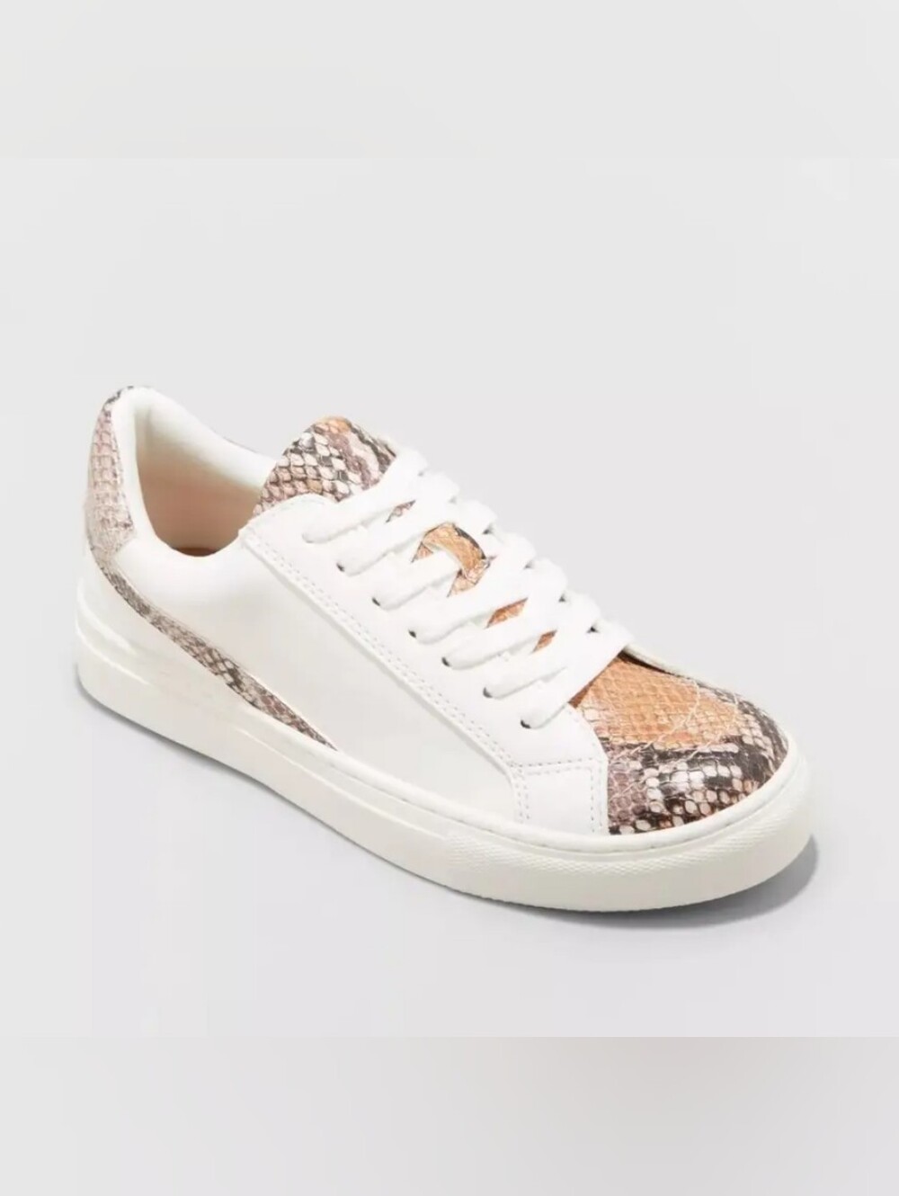 Universal Thread White Sneakers with Tan Snake-Print Accents